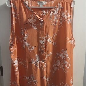 Floral Sleeveless Orange Top / Polyester